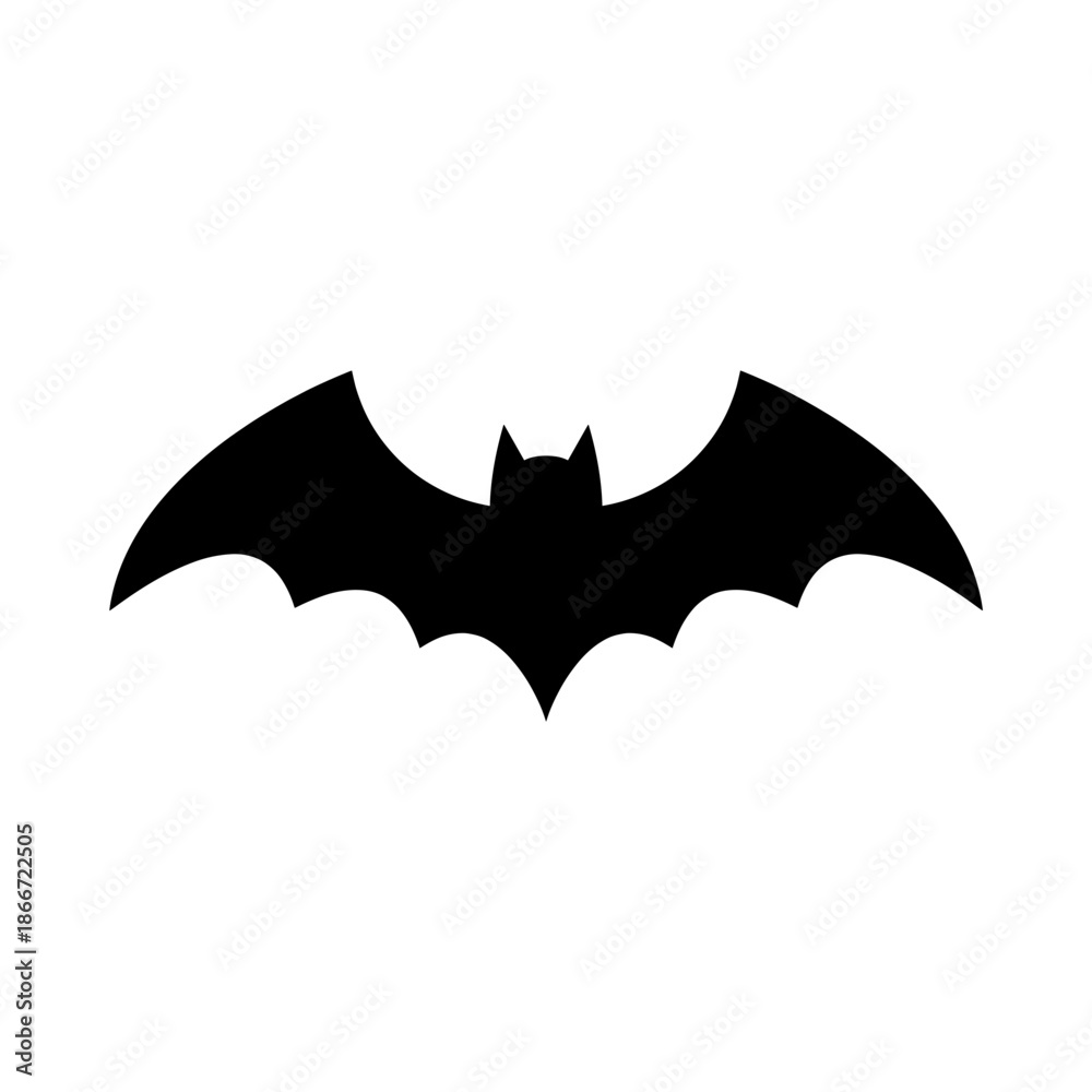 Fototapeta premium A black bat silhouette against a plain backdrop, with its wings fully spread. The minimalist design evokes a sense of mystery and flight. 
