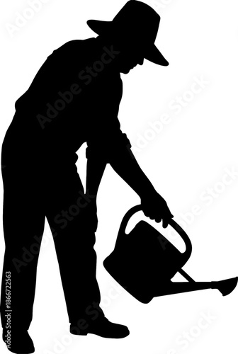 Silhouette of a Gardener watering plants, representing a dedication to nurturing and growth. This image captures the essence of life's care.