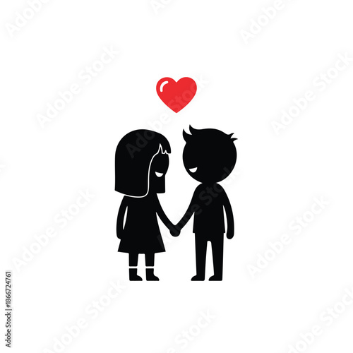 A couple silhouette holding hands with a heart above
