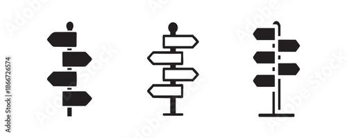 Directional navigation signpost icon set, path selection and choice vector illustration