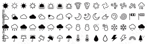 天気予報やカレンダーに最適なシンプルで可愛いお天気アイコンのベクターイラストセット