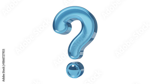 Shiny blue question mark symbol on black background