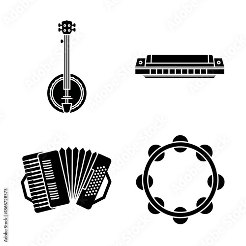 Collection of Four Musical Instruments Icons.
