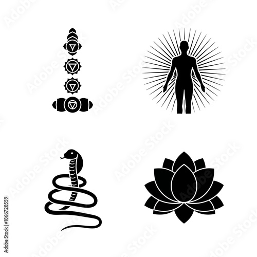 Collection of Spiritual and Esoteric Symbols in Black and White.