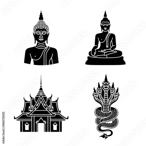 Collection of Thai Buddhist Icons and Symbols.
