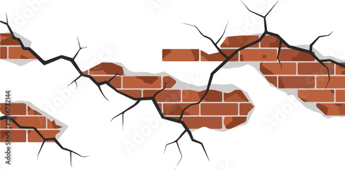 Cracked Brick Wall Texture A Detailed Vector Illustration of Damaged Construction