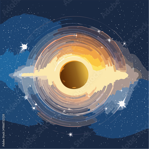 Stunning artistic rendering of a black hole devouring light and space, a dramatic cosmic event illustration for science, education, or creative projects