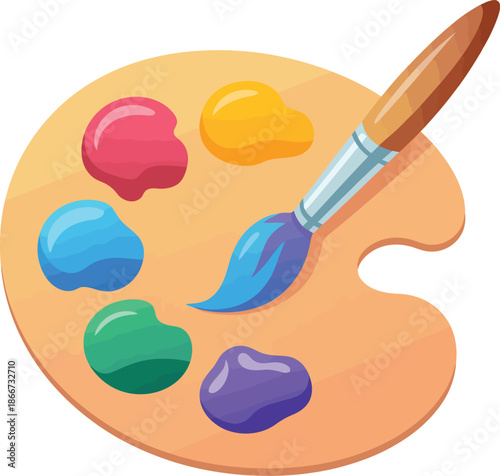 Vibrant Vector Graphic Artist's Palette with Paintbrush and Colorful Paints for Creative Artistic Projects