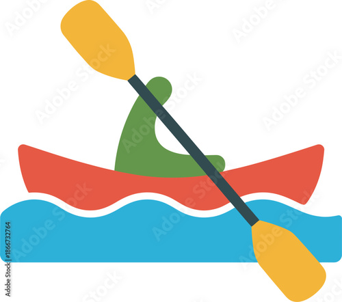 Vibrant Vector Graphic of Person Kayaking on Water with Paddles in Red Canoe Illustration