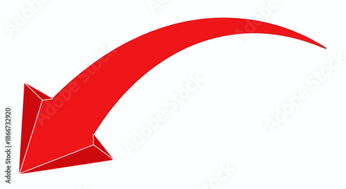 Curved red arrow pointing downward left on white background illustration.