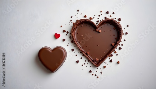 simple valentine's day composition with chocolate and subtle heart shape, neutral background