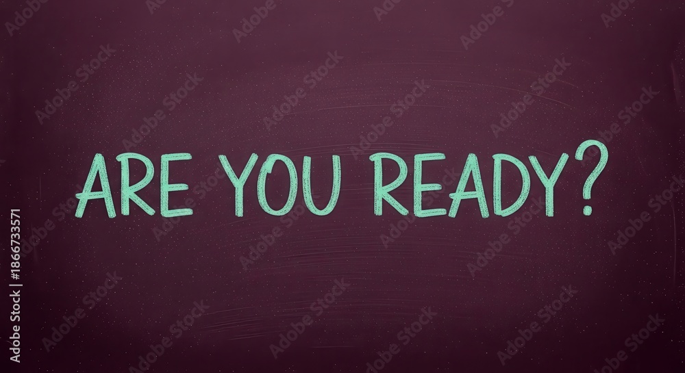 Fototapeta premium Stylish Teal Text Question Are You Ready Presented Against a Dark Plum Background