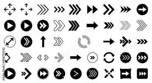 Collection of various black and white arrow icons and symbols for graphic design.