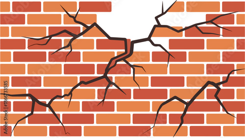 Cracked Brick Wall Illustration Grunge Texture, Damage, and Structural Defect