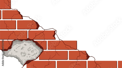 Damaged Brick Wall Illustration A Depiction of Cracks, Damage, and Structural Issues