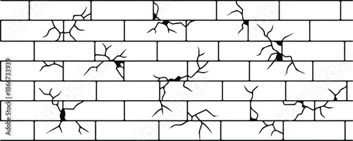 Cracked Brick Wall Texture Abstract Illustration of Structural Damage and Decay