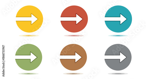 Free Download Set of six colorful circular icons with right-pointing arrows and drop shadows. - GFXLoad