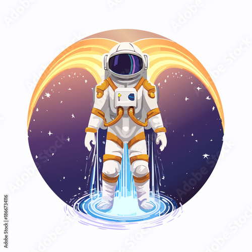 Astronaut floating in space with a cosmic swirl, ready for adventures beyond Earth, exploring the galaxy, a futuristic journey into the unknown, discovery awaits