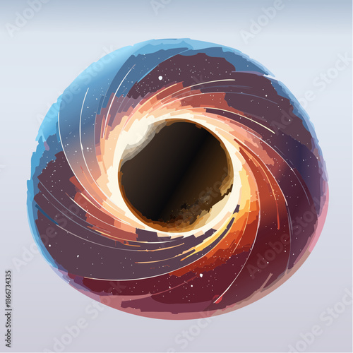 Stunning cosmic black hole illustration with swirling energy and galaxy elements, great for science, technology, and futuristic designs, originally a vector graphic