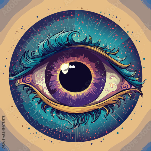 Enigmatic eye with captivating gaze, radiating cosmic energy and artistic expression, perfect for visionary brands seeking a mystical, creative touch.