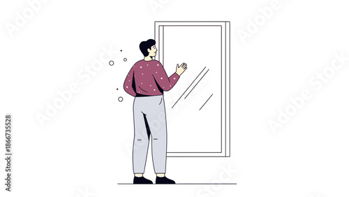 Man Looking in Mirror, Self Reflection, Identity Concept, Minimalist Illustration