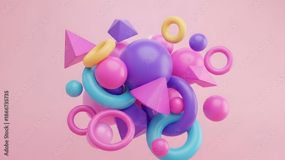 Fototapeta premium Abstract Geometric Shapes - 3D Rendering Pastel Colors