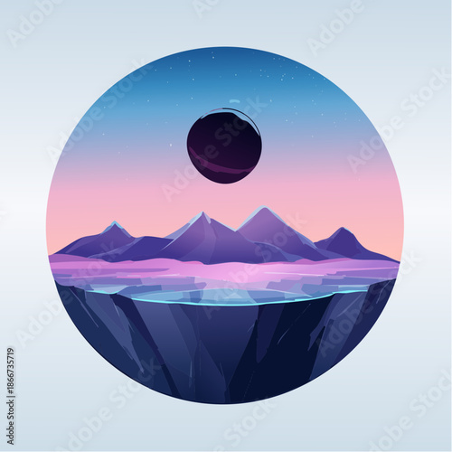 Dreamy planet landscape with mountains and starry skies, perfect for sci-fi book covers, inspiring blog posts, or creating a sense of wonder and adventure