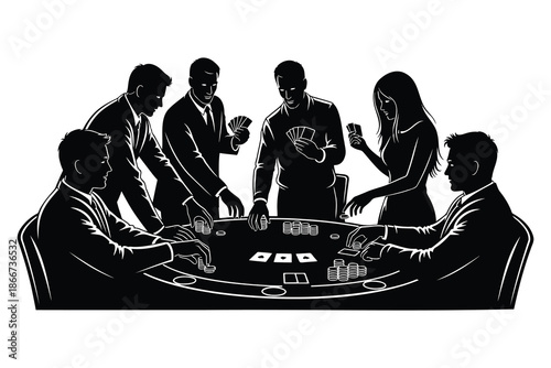 people playing poker with cards and chips at a table in a casino