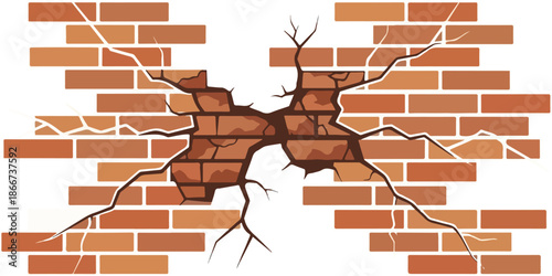 Cracked brick wall illustration Damage, texture, and structural vulnerability concept
