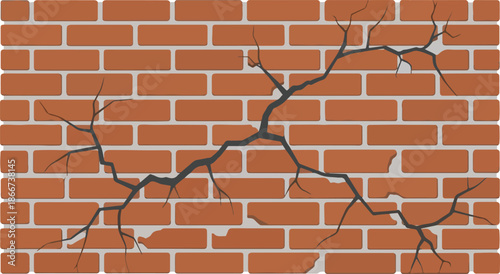 Cracked brick wall illustration structural damage and deterioration, texture concept