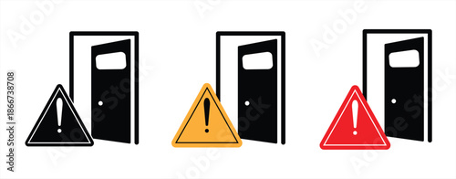 Open door icon set. Security risk. Boundary breach. Threat from within. Isolated icon on a white background. Vector illustration