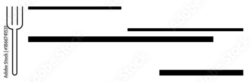 Culinary arts, dining concepts, food industry, minimalist art, graphic design, kitchen tools. A fork beside bold horizontal lines. Culinary arts and dining concepts