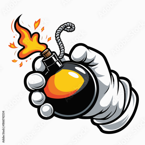 vector image of a fiery bomb