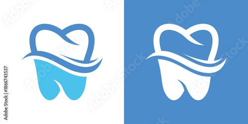 logo combines a dental element and a wave in a dual-meaning design. The tooth symbolizes care and trust, while the wave represents freshness and flow, creating a clean, modern, and friendly healthcare
