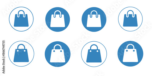 Collection of shopping bag icons in blue circles for e-commerce promotion