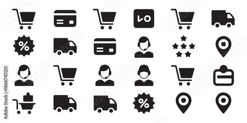 Set of various commerce and shopping flat icon symbols for online marketing