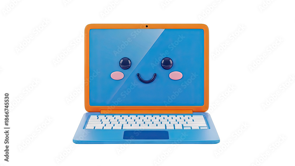 Fototapeta premium Cute 3D Laptop with Happy Face