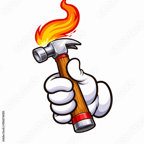 vector image of a flaming hammer