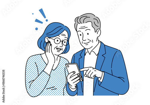 Couple reacts to phone news - Lifestyle Illustration, Flat Line Art, Flat Style Illustration, Flat Line Illustration, Cartoon Line Illustration, Modern Outline Flat Illustration