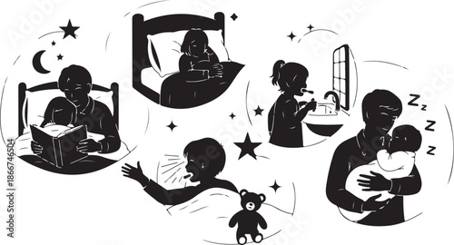 Parenting and bedtime routine illustrations