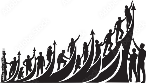 Silhouette of people climbing up an arrow graph