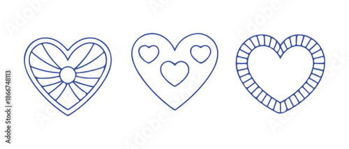 Eight heart shapes with radial spokes inner hearts and segmented frames perfect for valentines day