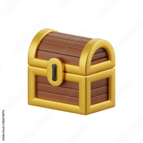 3D icon Golden treasure chest isolated on transparent background