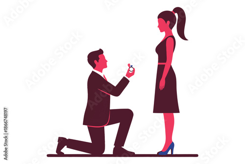 man in suit kneeling and proposing to a woman in a dress with a ring