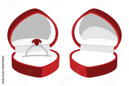 Red velvet jewelry gift boxes with and without a ring inside  elegant packaging