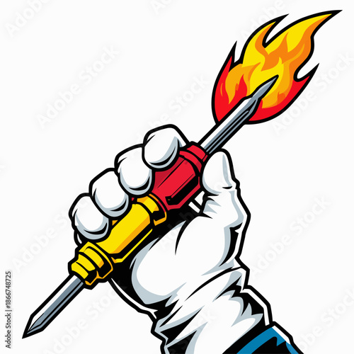 vector image of a flaming screwdriver