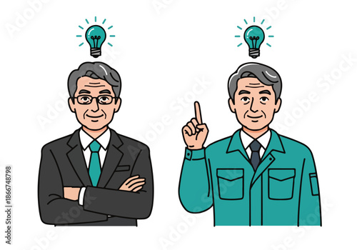 Two men with idea bulbs - Lifestyle Illustration, Flat Line Art, Flat Style Illustration, Flat Line Illustration, Cartoon Line Illustration, Modern Outline Flat Illustration