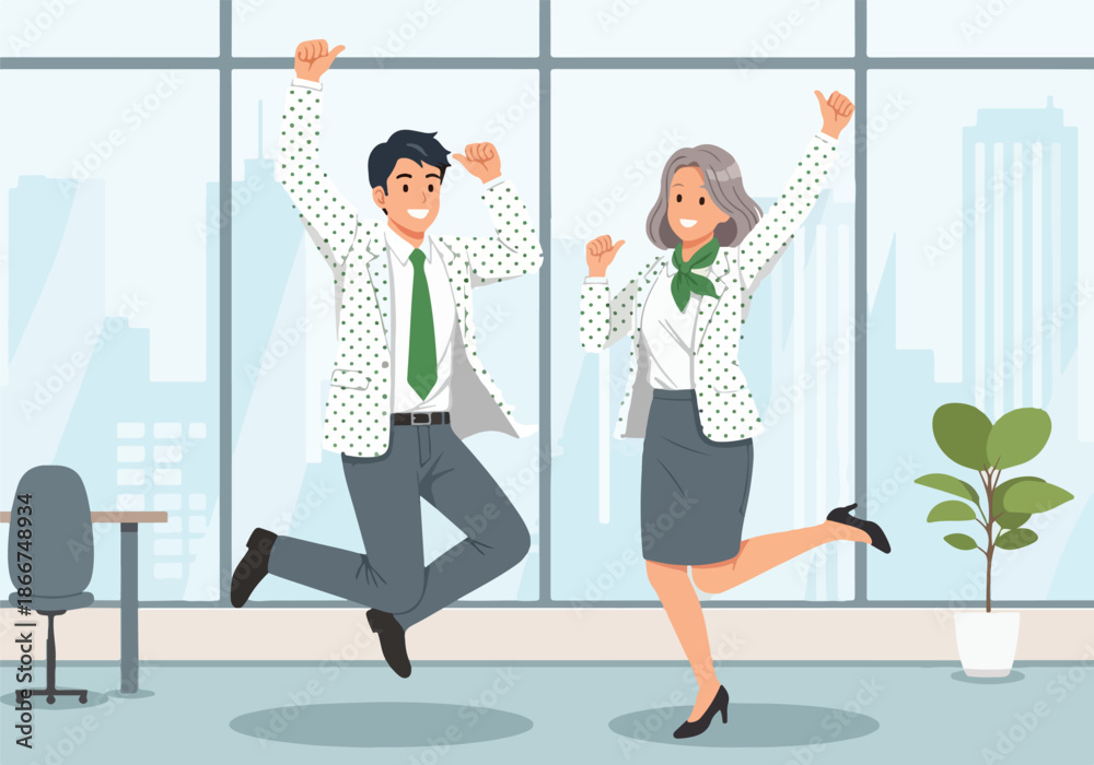 Obraz premium Celebrating success in the office - Lifestyle Illustration, Flat Line Art, Flat Style Illustration, Flat Line Illustration, Cartoon Line Illustration, Modern Outline Flat Illustration