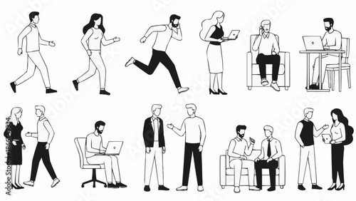 Collection of Diverse Business People in Various Poses and Activities.