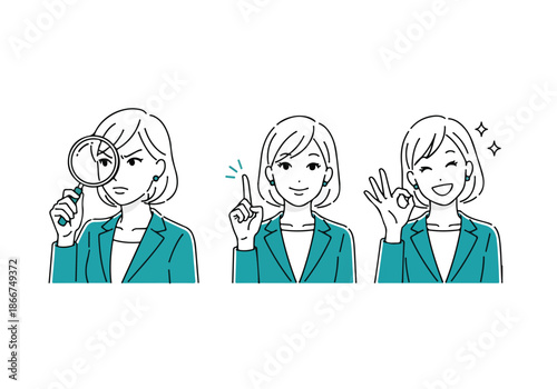Professional woman expressing different emotions - Lifestyle Illustration, Flat Line Art, Flat Style Illustration, Flat Line Illustration, Cartoon Line Illustration, Modern Outline Flat Illustration
